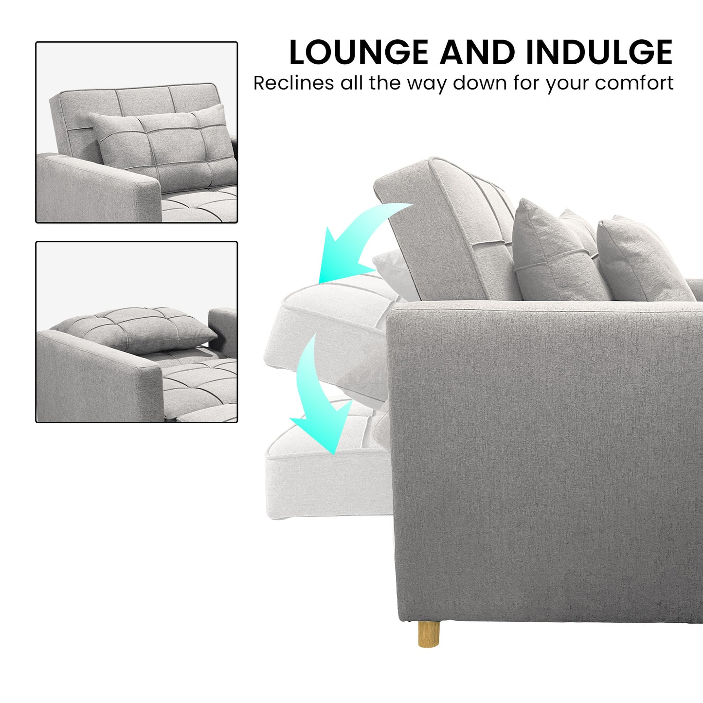 Sarantino Suri 3-in-1 Convertible Sofa Chair Bed Lounger - Light Grey - Cosy Abode