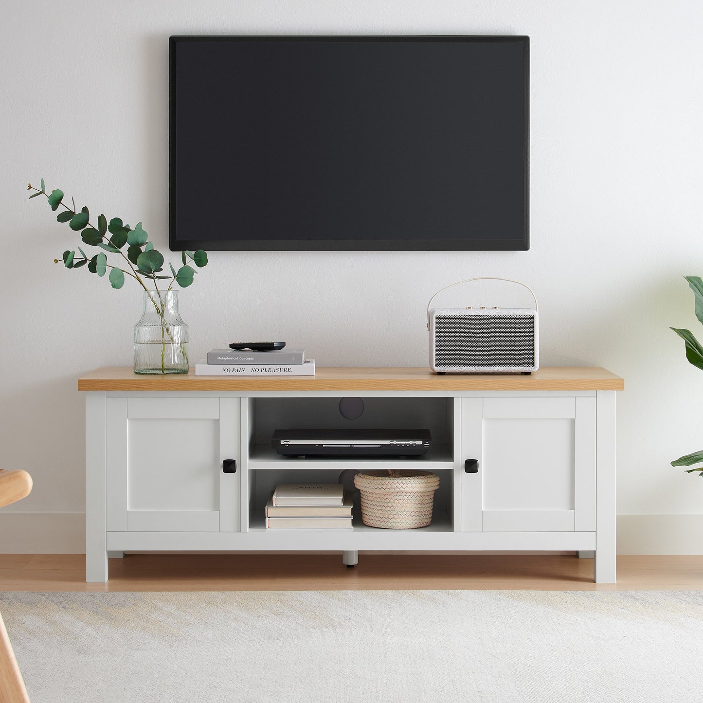 Sarantino Gio Tv Stand - White/natural - Cosy Abode