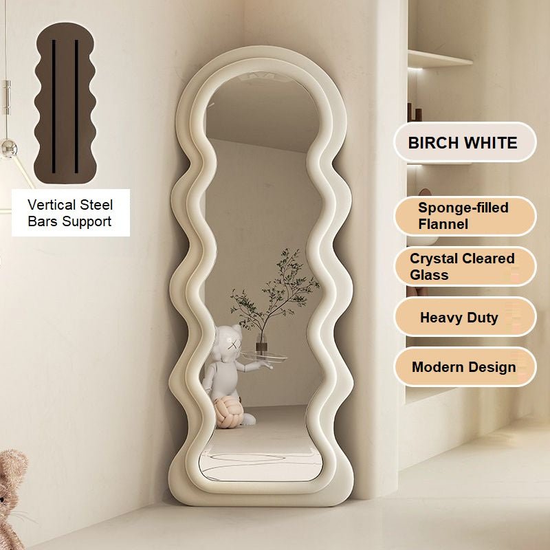 Elegance Curvy Floor Mirror Full Length - Birch White 170cm x 70cm - Cosy Abode