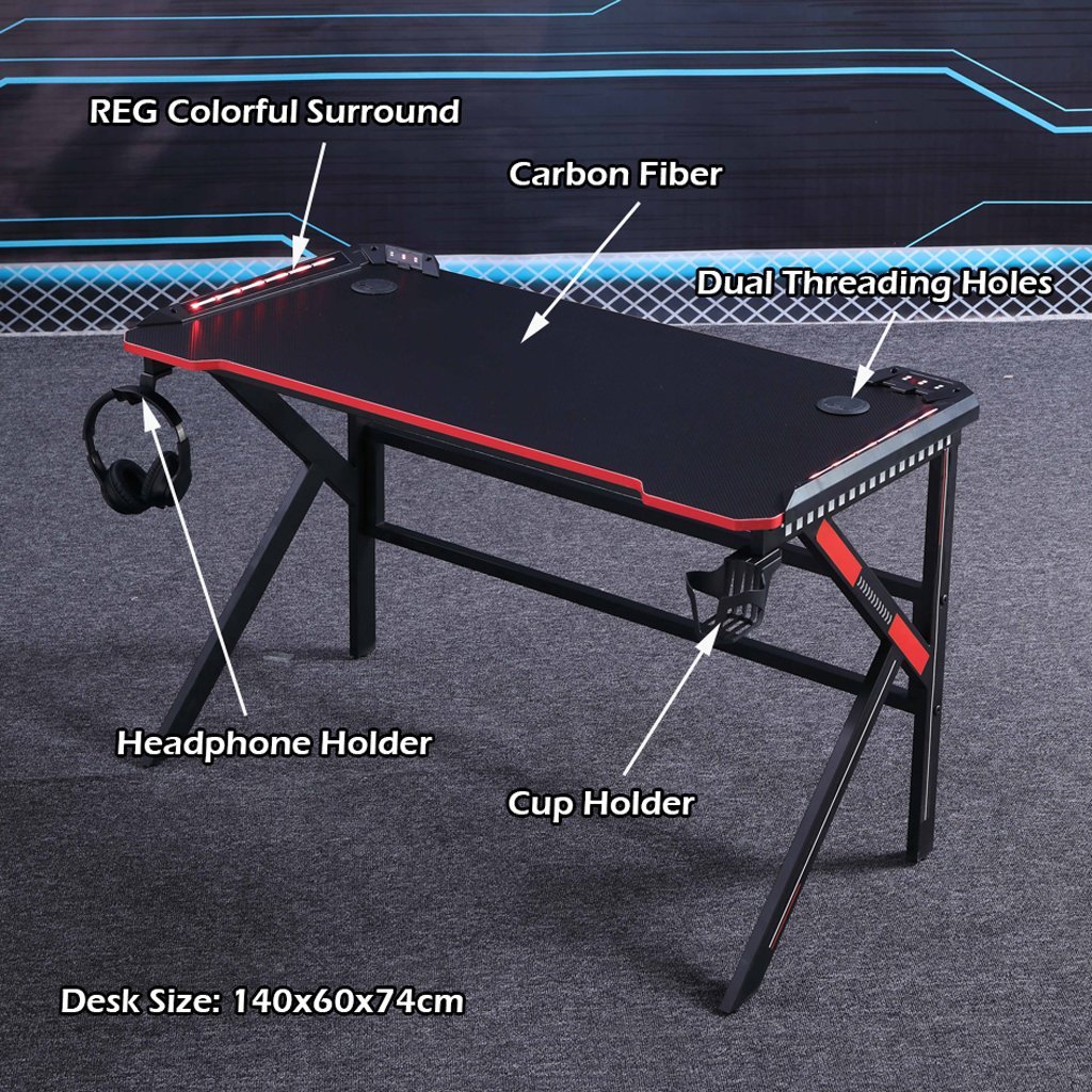 Gaming Desk Desktop PC Computer Desks Desktop Racing Table Office Laptop Home K-Shaped Legs Black 120cm - Cosy Abode