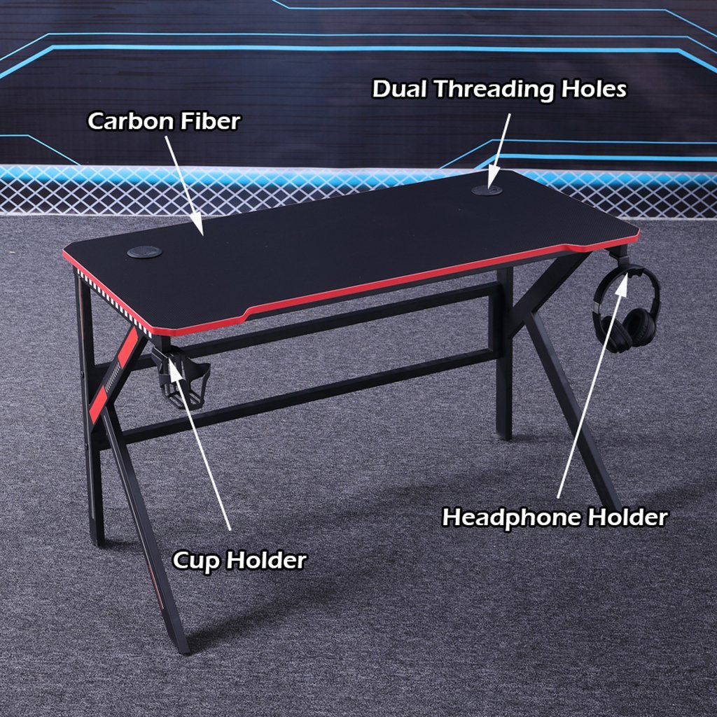 Gaming Desk Desktop PC Computer Desks Desktop Racing Table Office Laptop Home K-Shaped Legs Black 120cm - Cosy Abode
