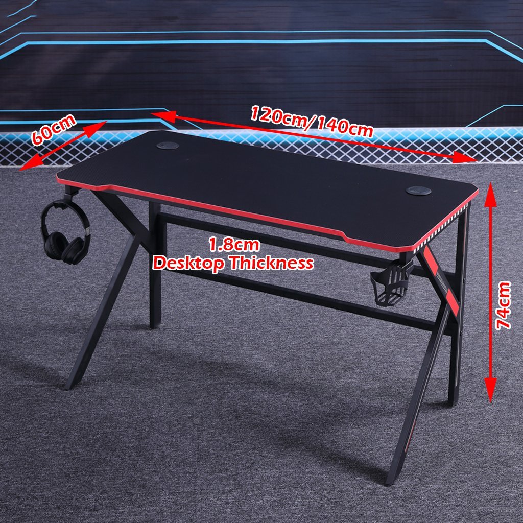 Gaming Desk Desktop PC Computer Desks Desktop Racing Table Office Laptop Home K-Shaped Legs Black 140cm - Cosy Abode