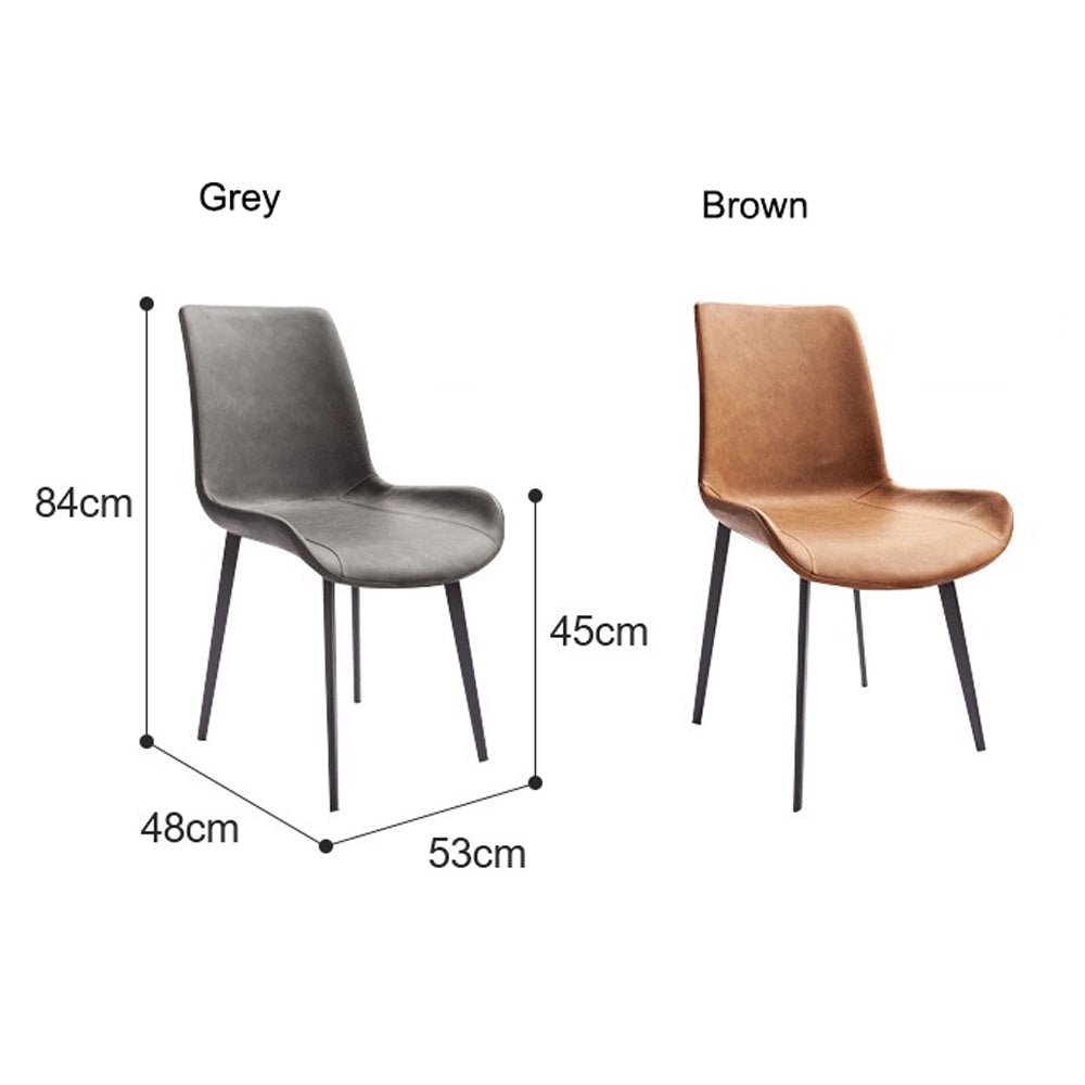 Minimal List Dining Chairs PU Retro Chair Cafe Kitchen Modern Metal Legs x 2 Brown - Cosy Abode