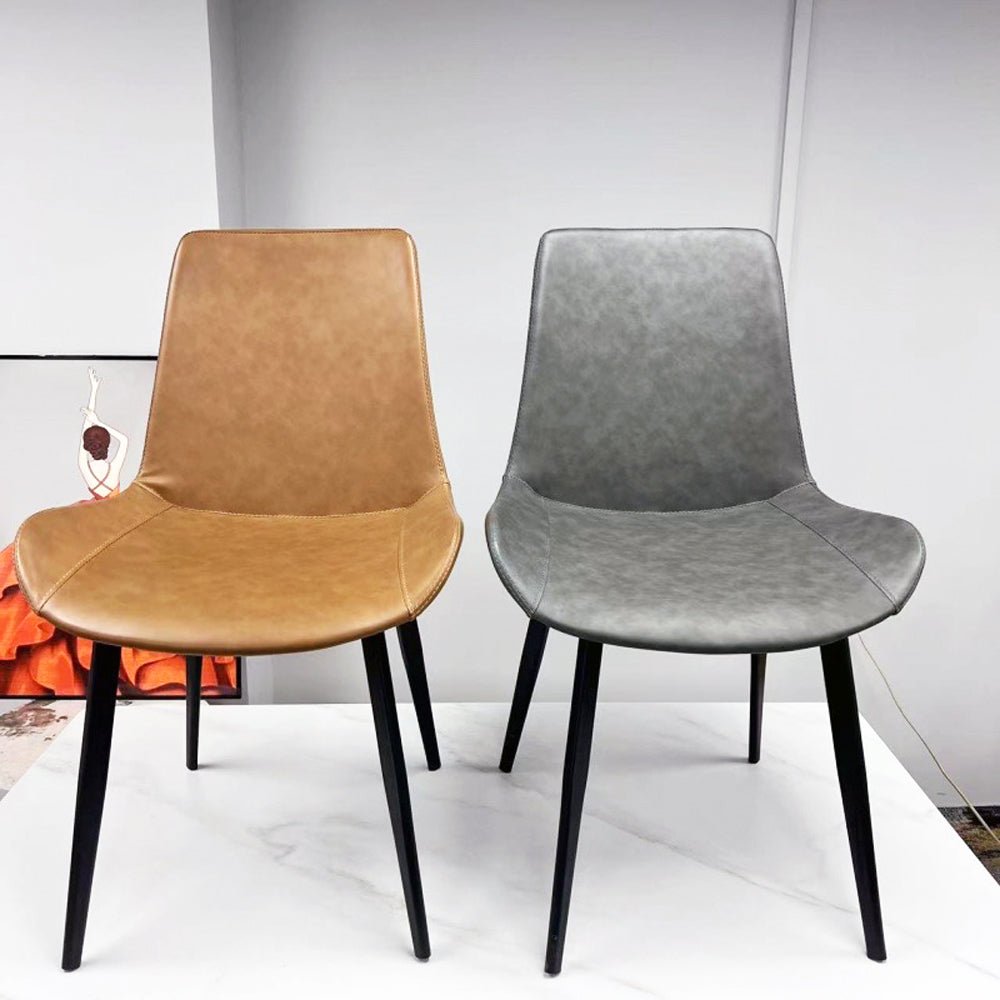 Minimal List Dining Chairs PU Retro Chair Cafe Kitchen Modern Metal Legs x 2 Brown - Cosy Abode