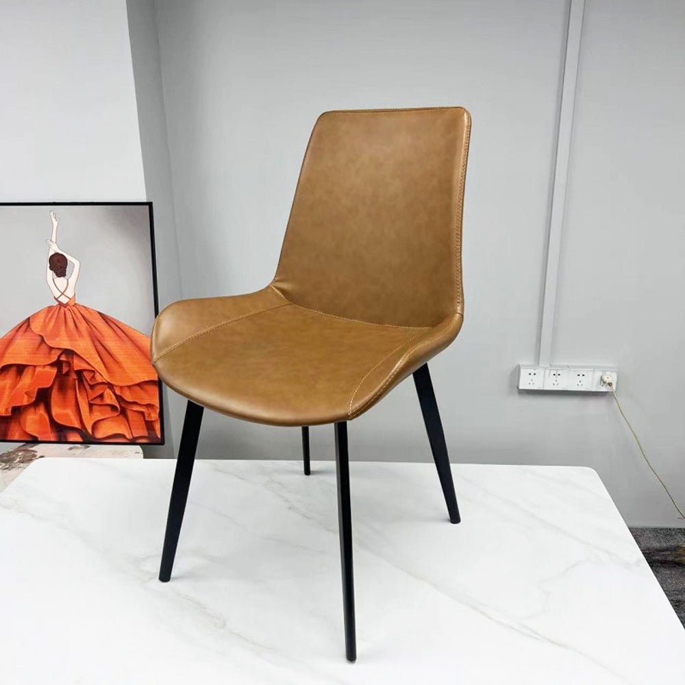 Minimal List Dining Chairs PU Retro Chair Cafe Kitchen Modern Metal Legs x 2 Brown - Cosy Abode