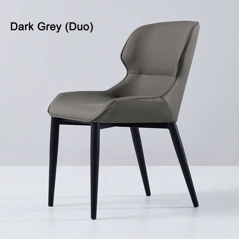 Dark Grey Italian Minimal List Dining Chairs PU Retro Chair Cafe Kitchen Modern Metal Legs x2 - Cosy Abode