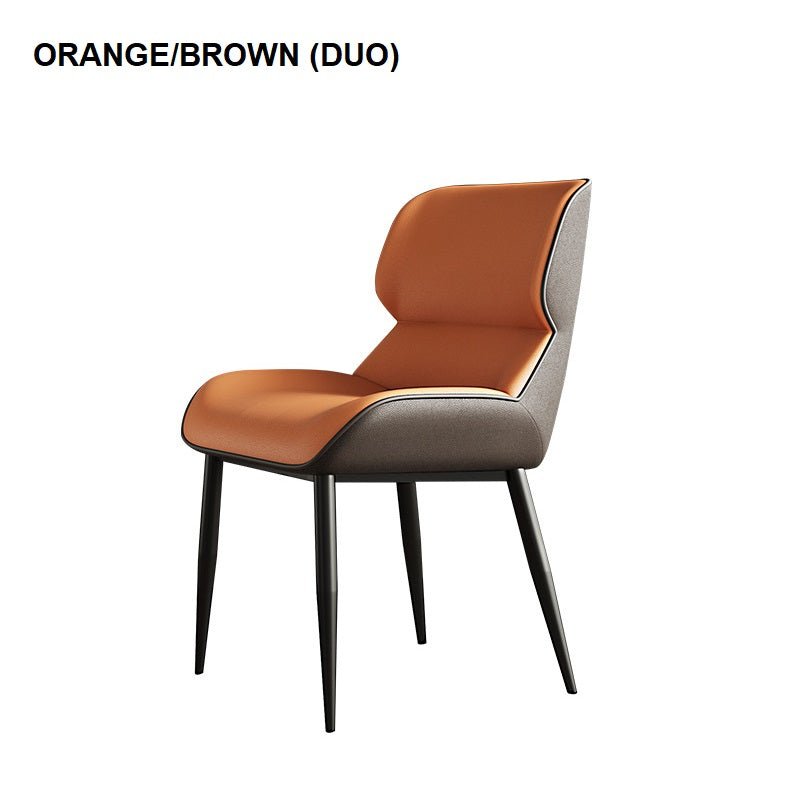 Orange Brown Italian Minimal List Dining Chairs PU Retro Chair Cafe Kitchen Modern Metal Legs x2 - Cosy Abode