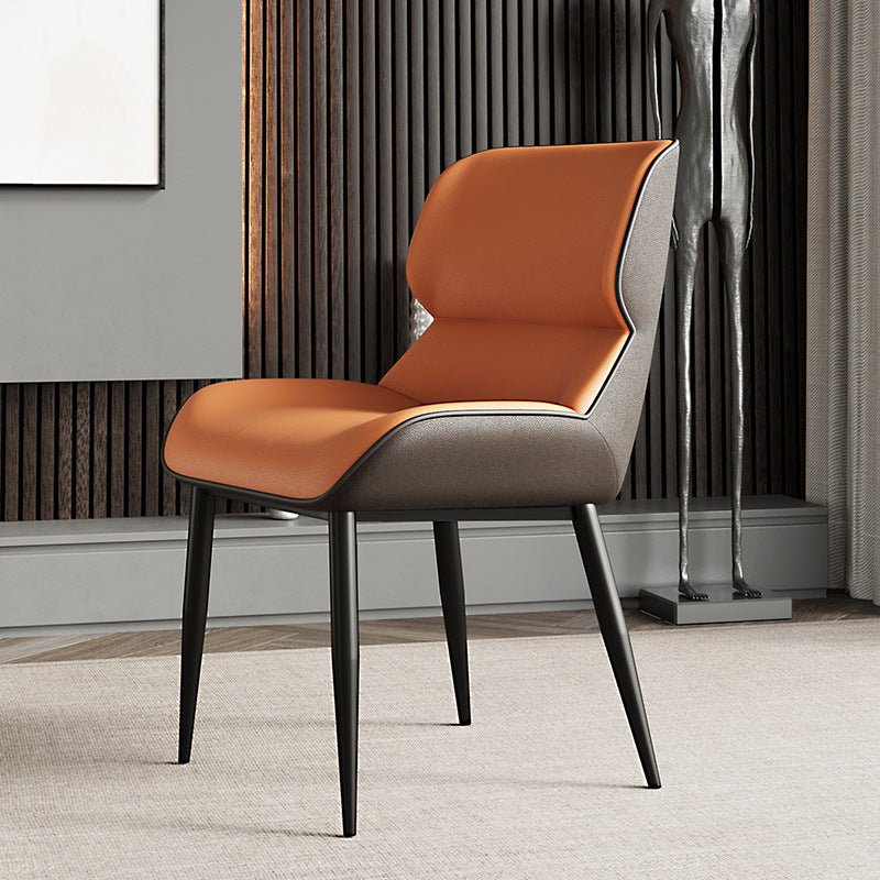 Orange Brown Italian Minimal List Dining Chairs PU Retro Chair Cafe Kitchen Modern Metal Legs x2 - Cosy Abode
