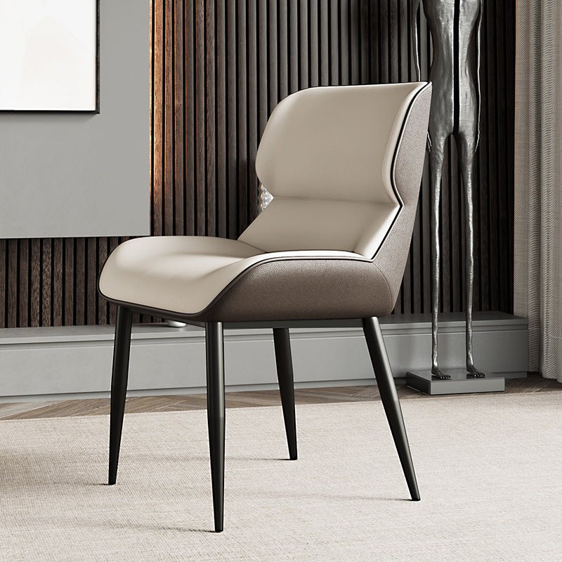Light Grey Italian Minimal List Dining Chairs PU Retro Chair Cafe Kitchen Modern Metal Legs x2 - Cosy Abode