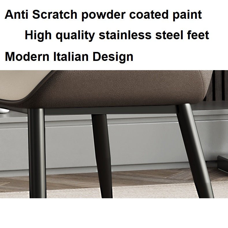 Light Grey Italian Minimal List Dining Chairs PU Retro Chair Cafe Kitchen Modern Metal Legs x2 - Cosy Abode