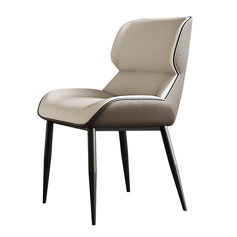 Light Grey Italian Minimal List Dining Chairs PU Retro Chair Cafe Kitchen Modern Metal Legs x2 - Cosy Abode
