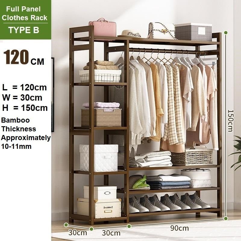 Bamboo Clothes Rack Garment Closet Storage Organizer Hanging Rail Shelf Dress room 120CM - Cosy Abode