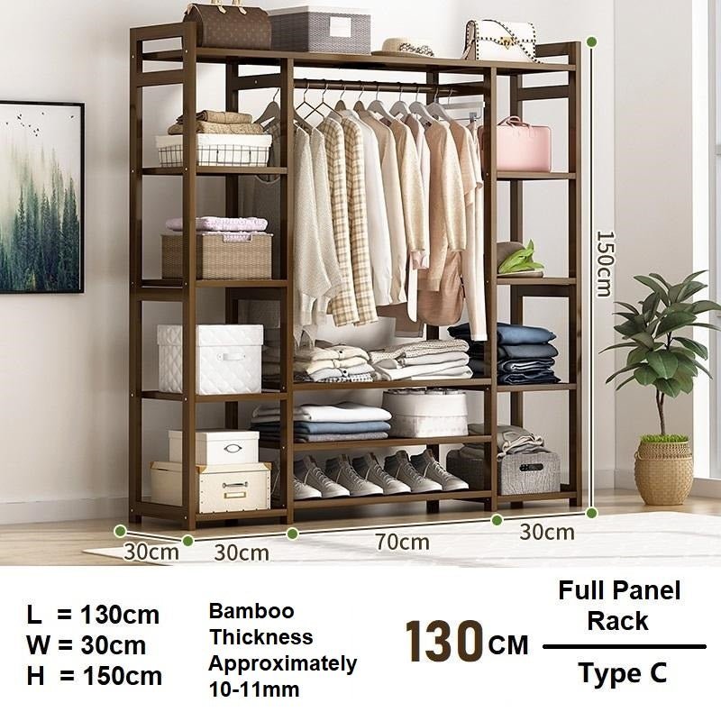 Bamboo Clothes Rack Garment Closet Storage Organizer Hanging Rail Shelf Dress room 130cm - Cosy Abode