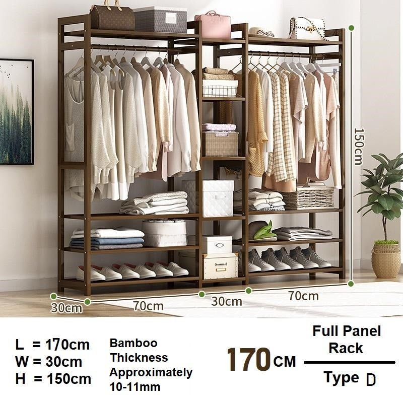 Bamboo Clothes Rack Garment Closet Storage Organizer Hanging Rail Shelf Dress room 170cm - Cosy Abode
