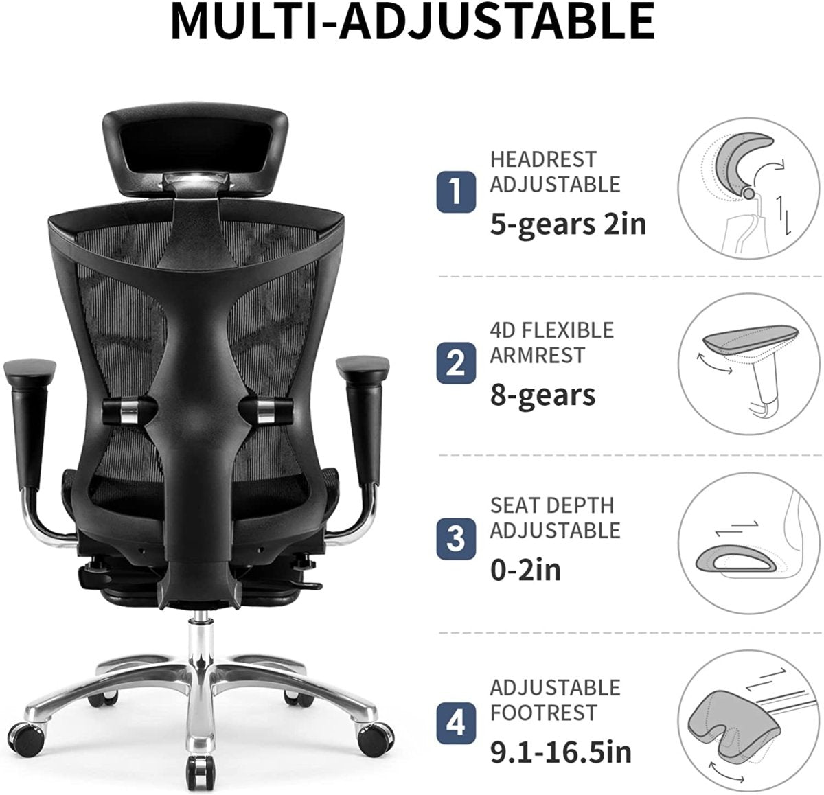 Sihoo Ergonomic Office Chair V1 4D Adjustable High-Back Breathable With Footrest And Lumbar Support Black - Cosy Abode
