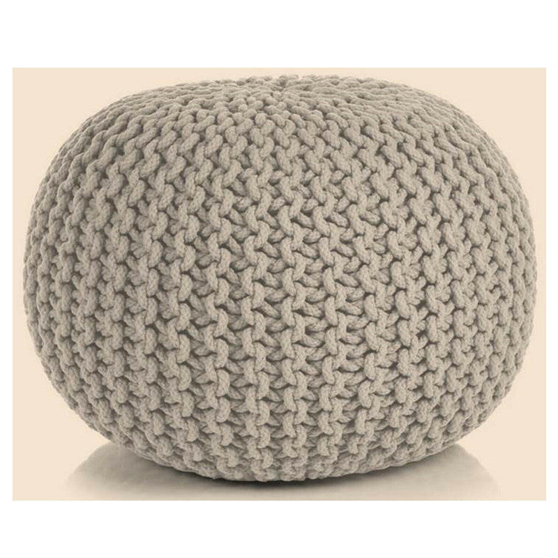 Braided Ottoman Pouffe Footstool Hand Knitted (Beige) - Cosy Abode