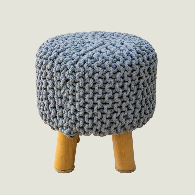 Kids Hand Knitted Cotton Braided Foot Rest Sitting Stool Ottoman (Light Grey) - Cosy Abode