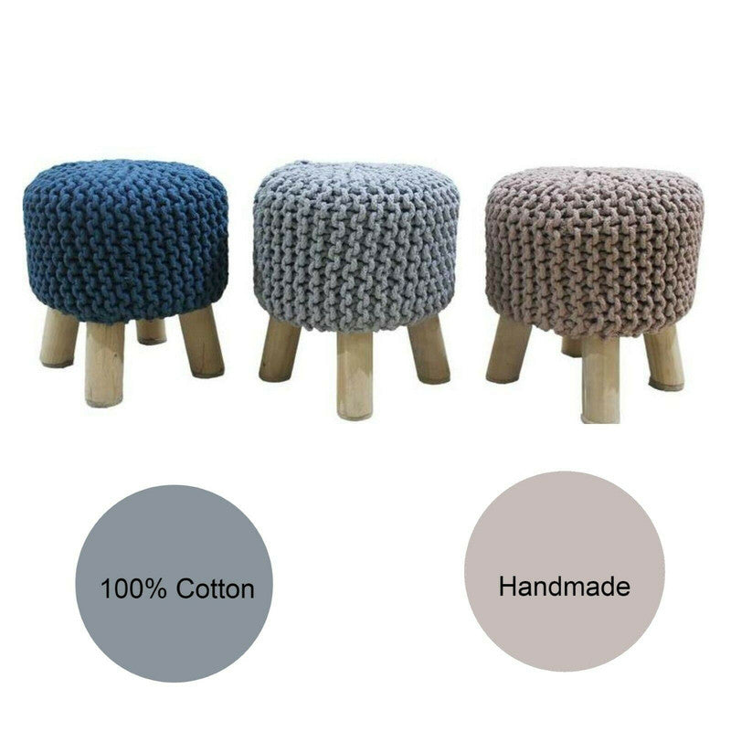 Kids Hand Knitted Cotton Braided Foot Rest Sitting Stool Ottoman (Light Grey) - Cosy Abode