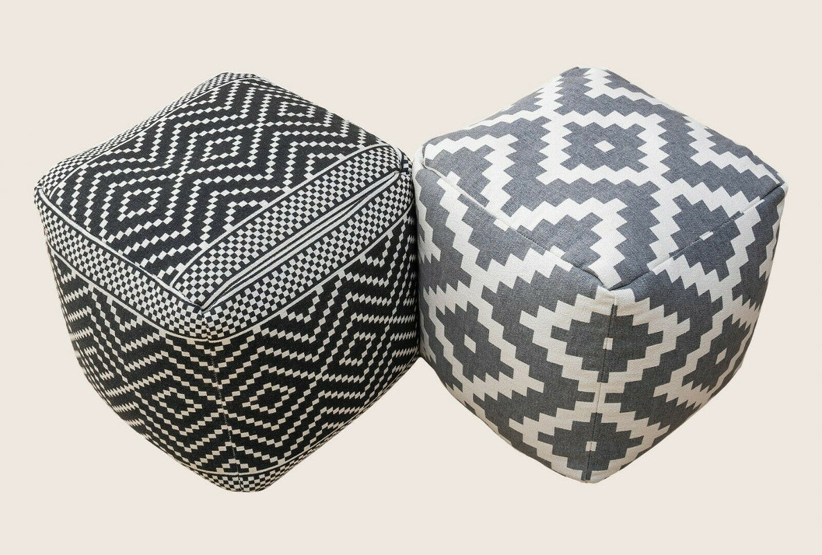 Vintage Geometric Pouf Cotton Printed Footstool Ottoman Pouffe Cover 55 cm X 45 - Cosy Abode