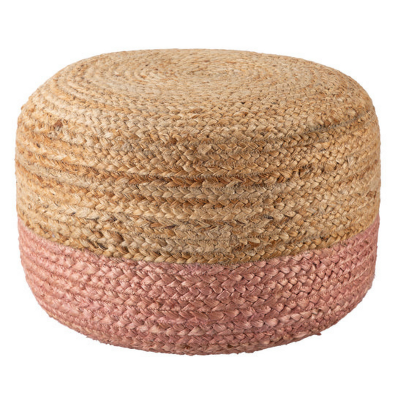 Ombre Hand Braided Jute Cotton Pouf Ottoman 50 x 35 cm (Pink) - Cosy Abode