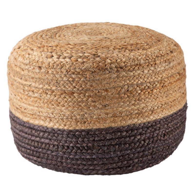 Ombre Hand Braided Jute Cotton Pouf Ottoman 50 x 35 cm (Charcoal) - Cosy Abode