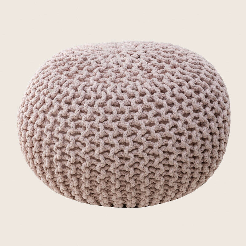 Braided Ottoman Pouffe Footstool Hand Knitted (Blush Pink) - Cosy Abode