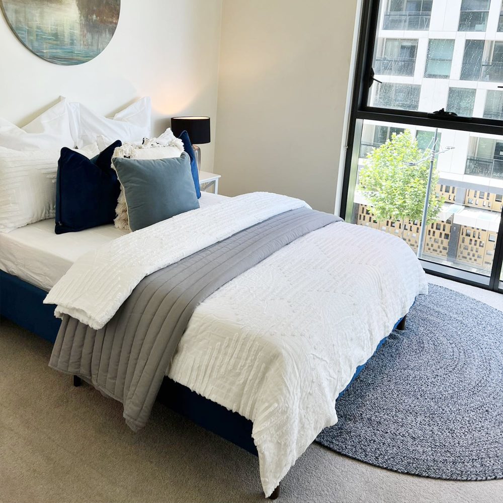 Velvet Blue Bed Frame – Double - Cosy Abode