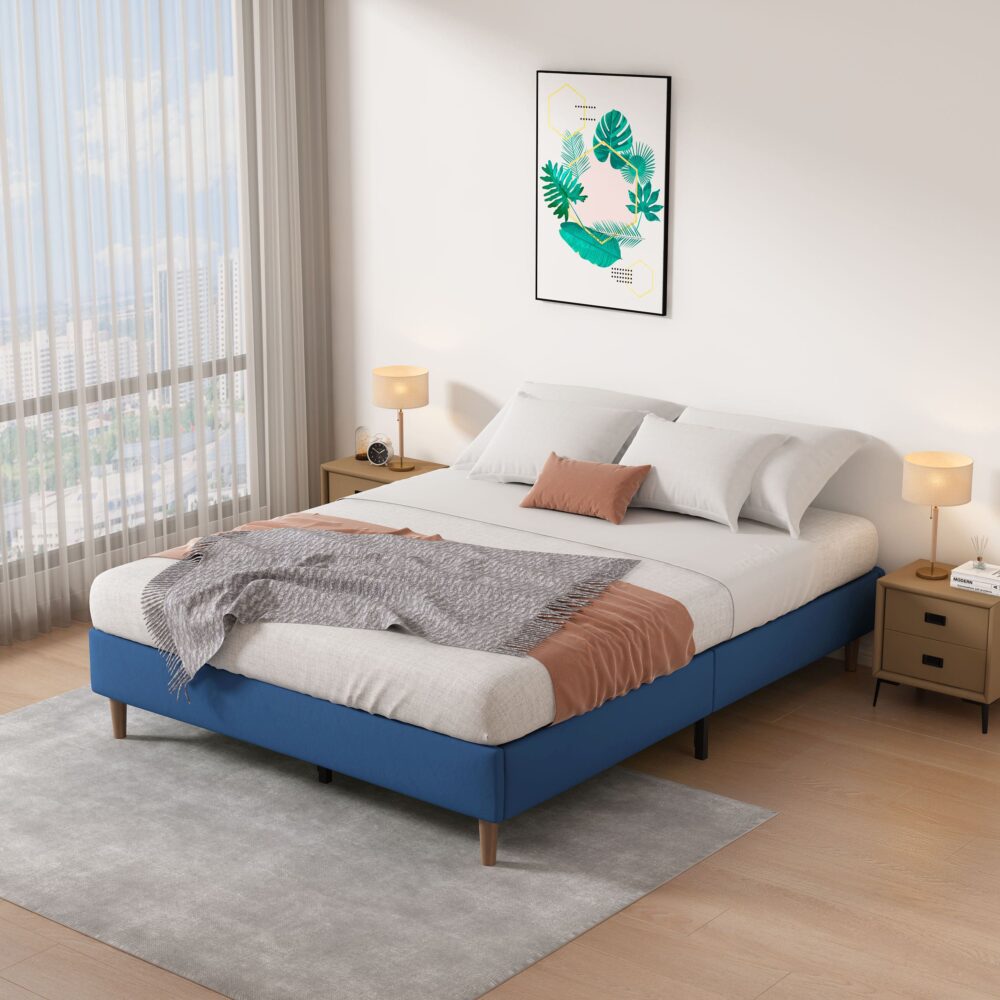 Velvet Blue Bed Frame – Double - Cosy Abode