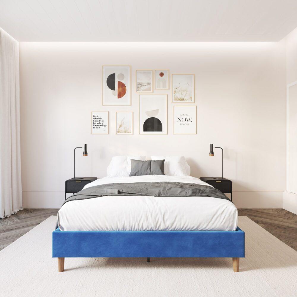 Velvet Blue Bed Frame – Double - Cosy Abode