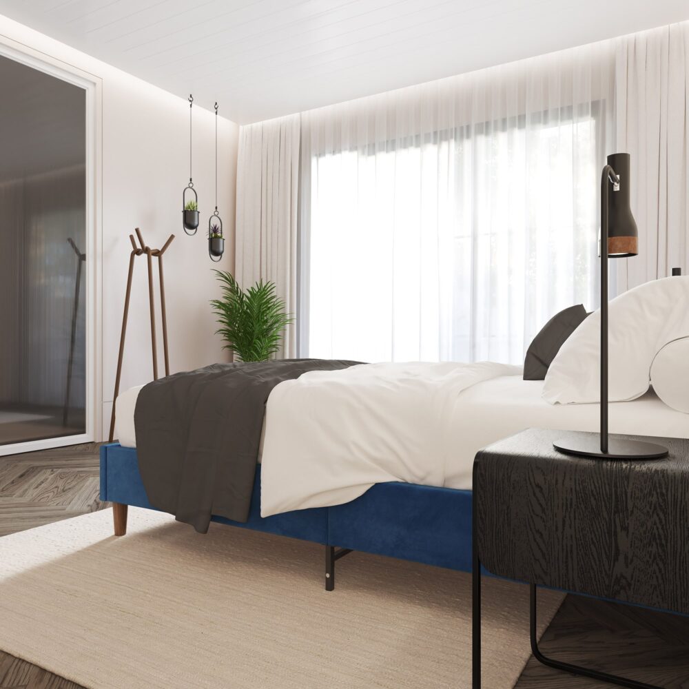 Velvet Blue Bed Frame – Double - Cosy Abode