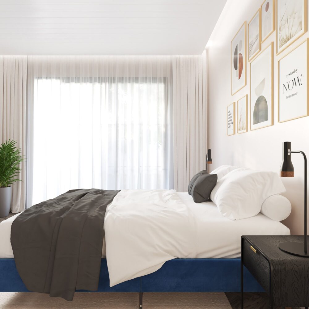 Velvet Blue Bed Frame – Queen - Cosy Abode