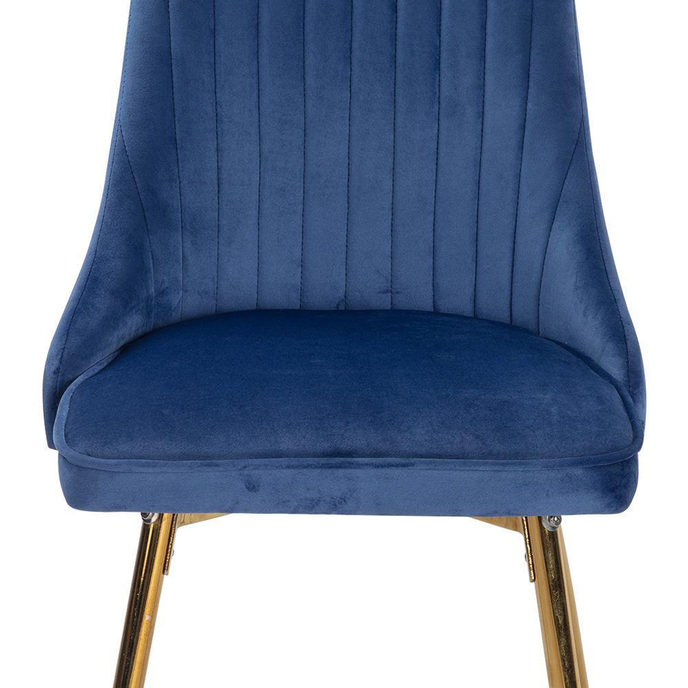 Viva Forever Set of 2 Blue Velvet Dining Chairs – Art Deco Design with Gold Metal Legs - Cosy Abode