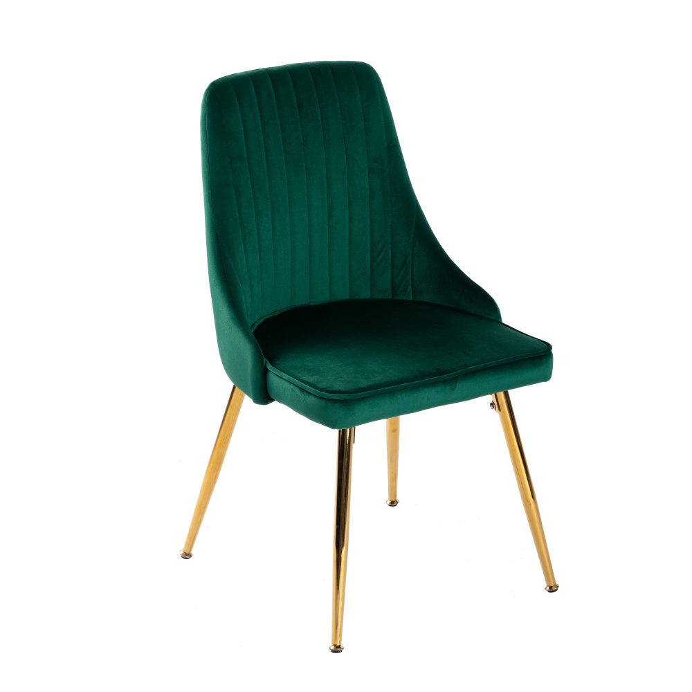 Viva Forever Set of 2 Green Velvet Dining Chairs-Art Deco Design with Gold Metal Legs - Cosy Abode