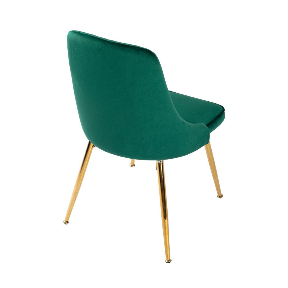 Viva Forever Set of 2 Green Velvet Dining Chairs-Art Deco Design with Gold Metal Legs - Cosy Abode