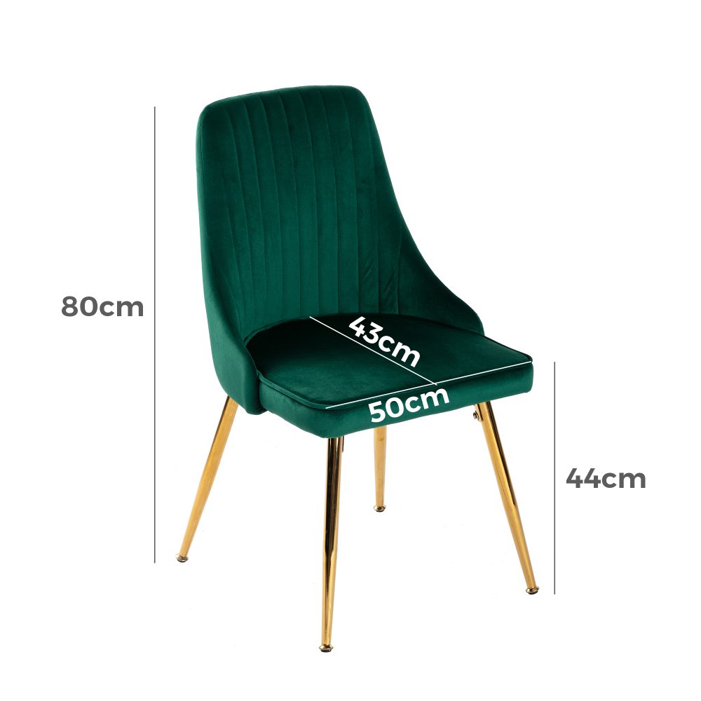 Viva Forever Set of 2 Green Velvet Dining Chairs-Art Deco Design with Gold Metal Legs - Cosy Abode