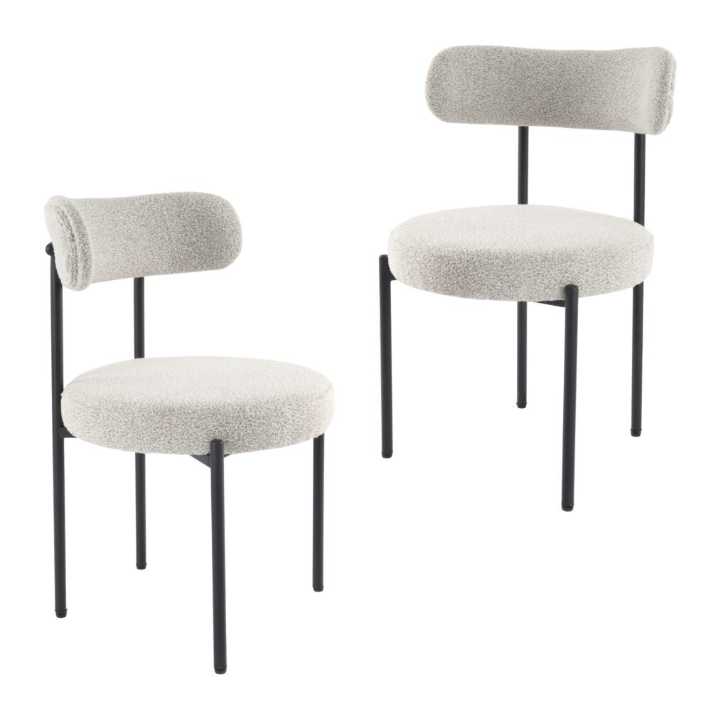 Luxe Boucle Cushioned Elsa Dining Chairs in Arctic White - Cosy Abode