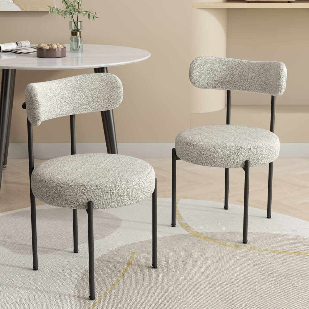 Luxe Boucle Cushioned Elsa Dining Chairs in Arctic White - Cosy Abode