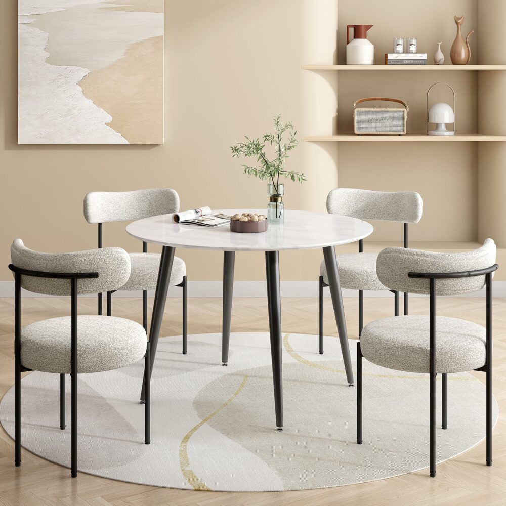 Luxe Boucle Cushioned Elsa Dining Chairs in Arctic White - Cosy Abode