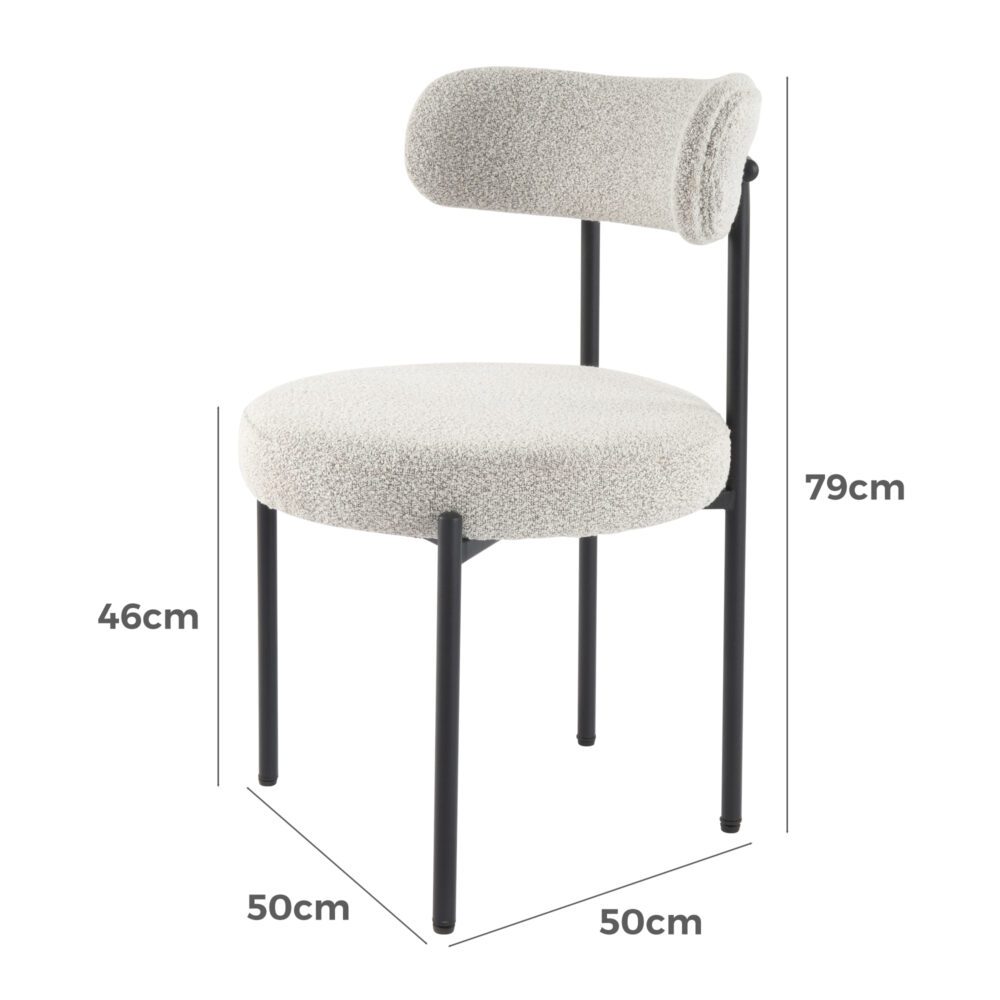 Luxe Boucle Cushioned Elsa Dining Chairs in Arctic White - Cosy Abode
