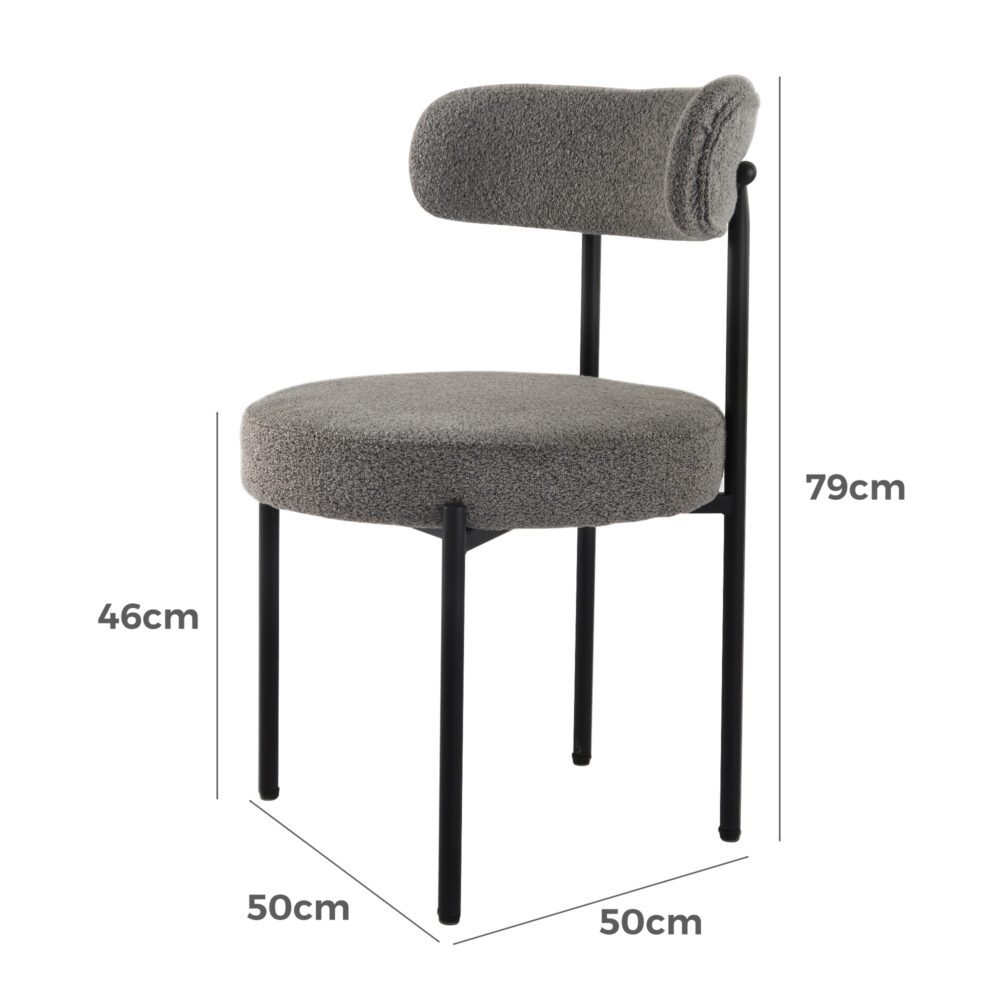 Plush Boucle Cushioned Elsa Dining Chairs in Slate Grey - Cosy Abode