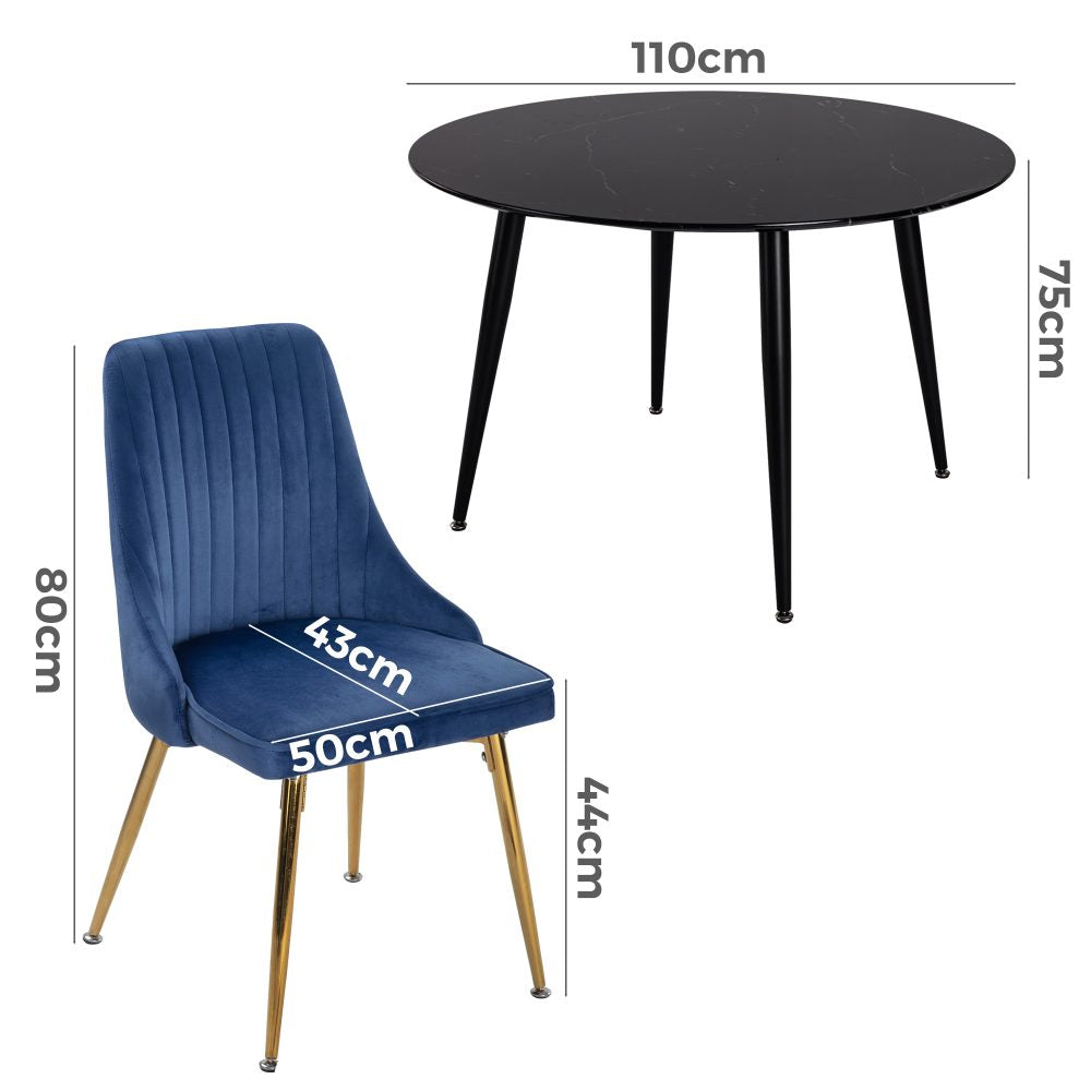 Blue Velvet Bistro Dining Set - Cosy Abode