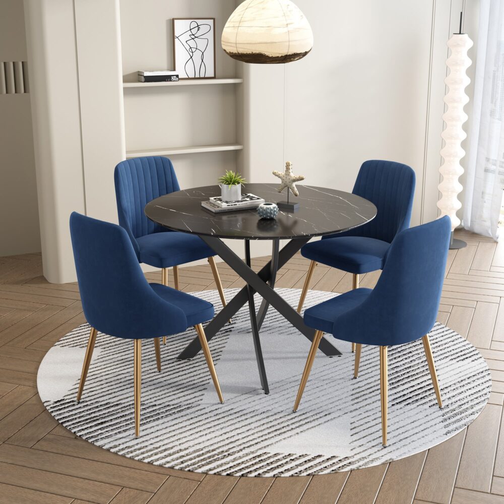 Marble Masterpiece 5 pc Breakfast Table and Chairs Set - 110cm diameter - Cosy Abode