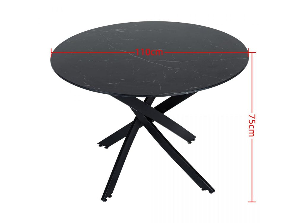 Round Marble-Effect Table-Black - Cosy Abode
