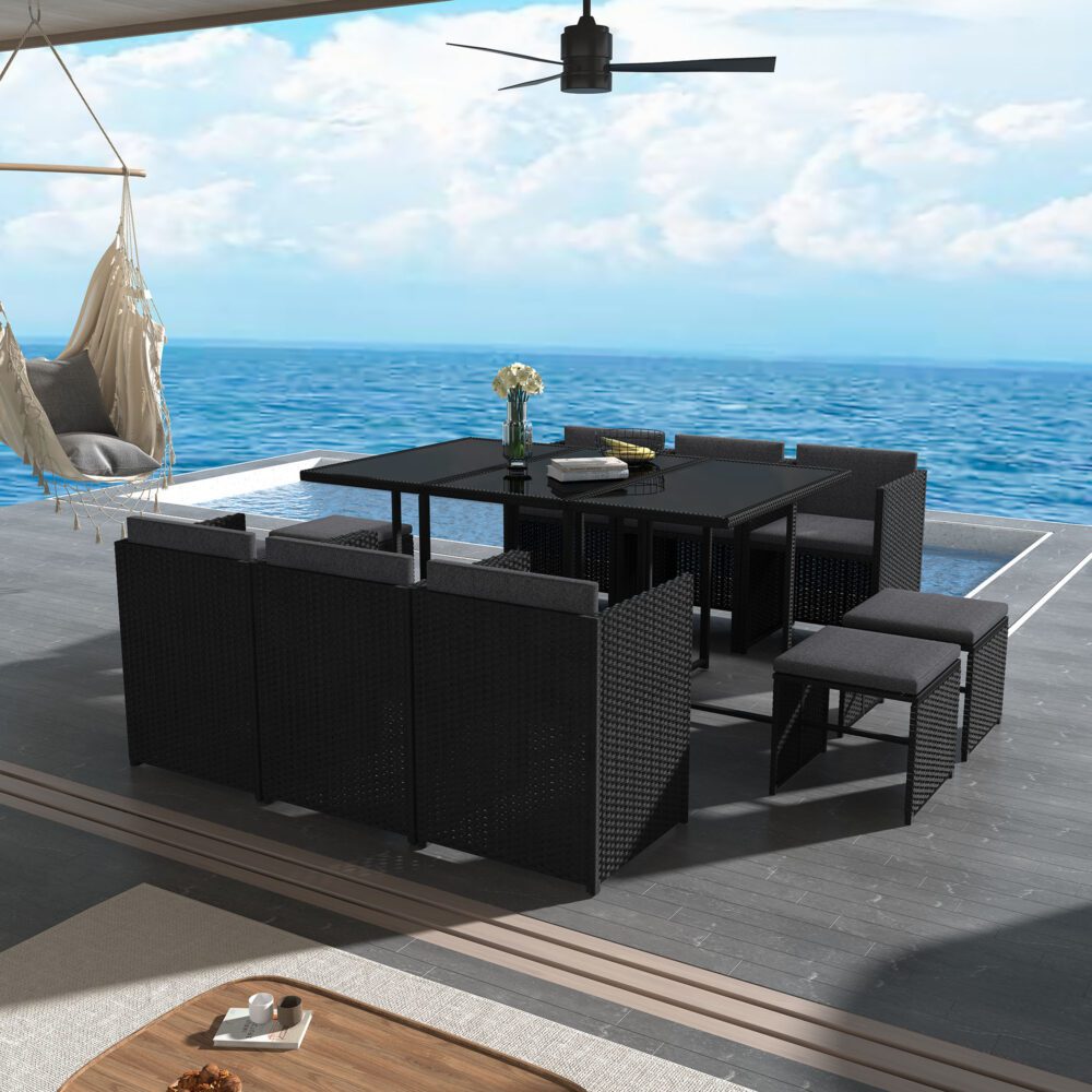 Bali 11 Piece Outdoor Dining Set-Black - Cosy Abode