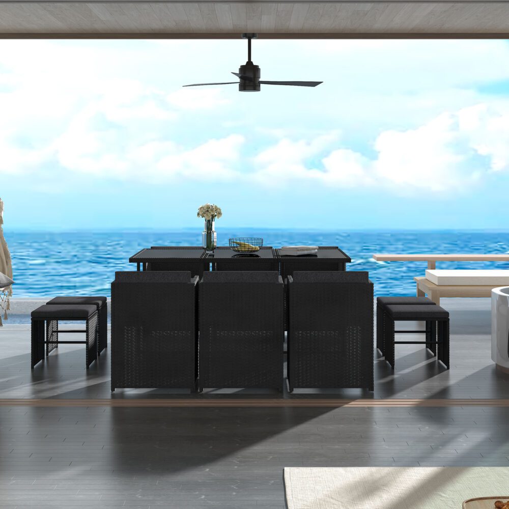 Bali 11 Piece Outdoor Dining Set-Black - Cosy Abode