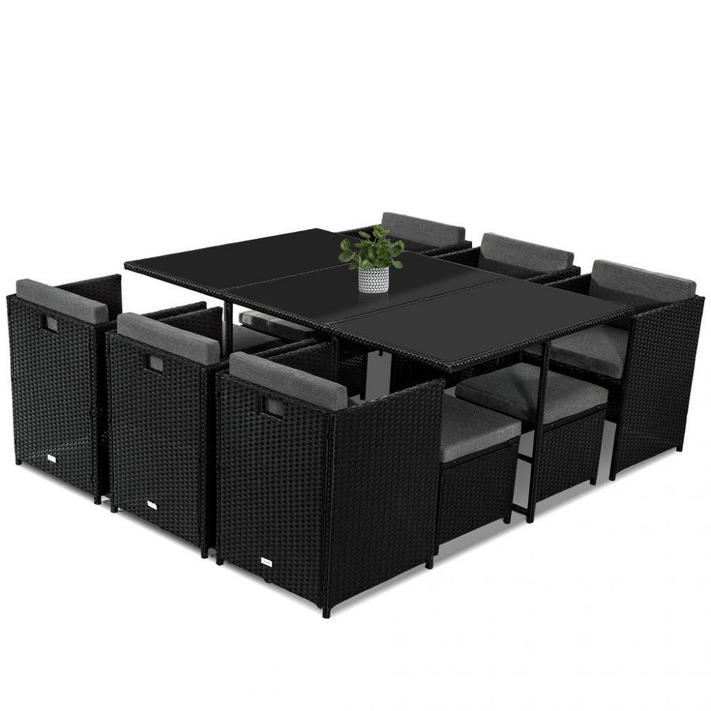 Bali 11 Piece Outdoor Dining Set-Black - Cosy Abode