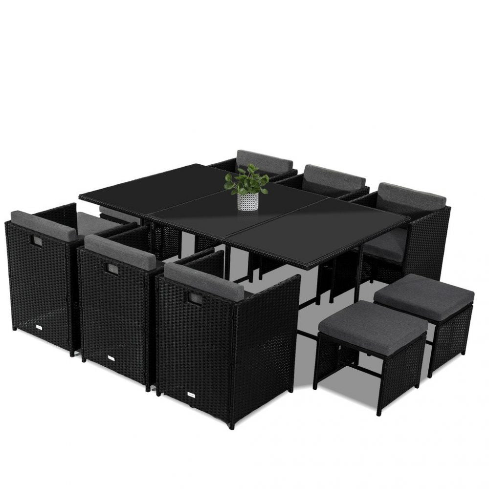 Bali 11 Piece Outdoor Dining Set-Black - Cosy Abode