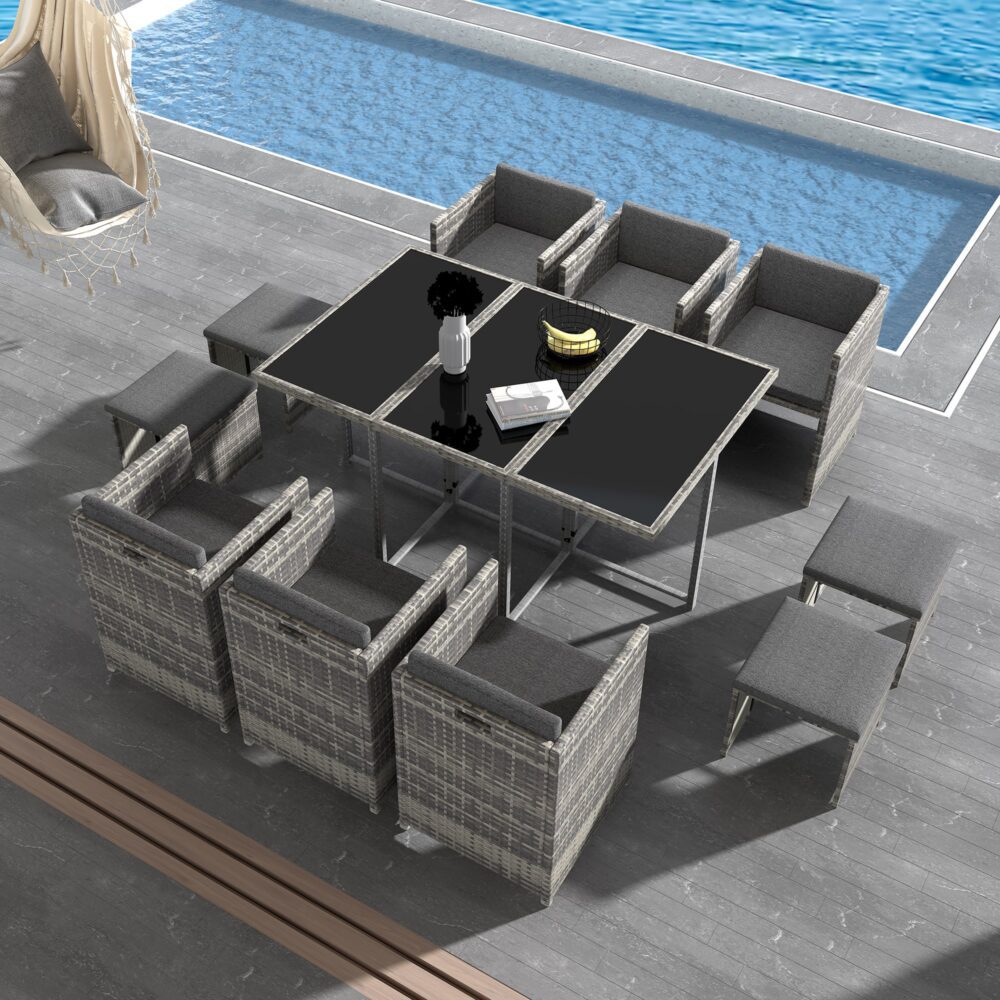 Bali 11 Piece Outdoor Dining Set-Grey - Cosy Abode