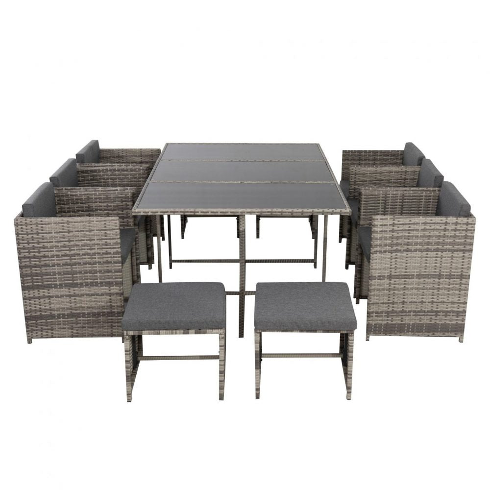 Bali 11 Piece Outdoor Dining Set-Grey - Cosy Abode