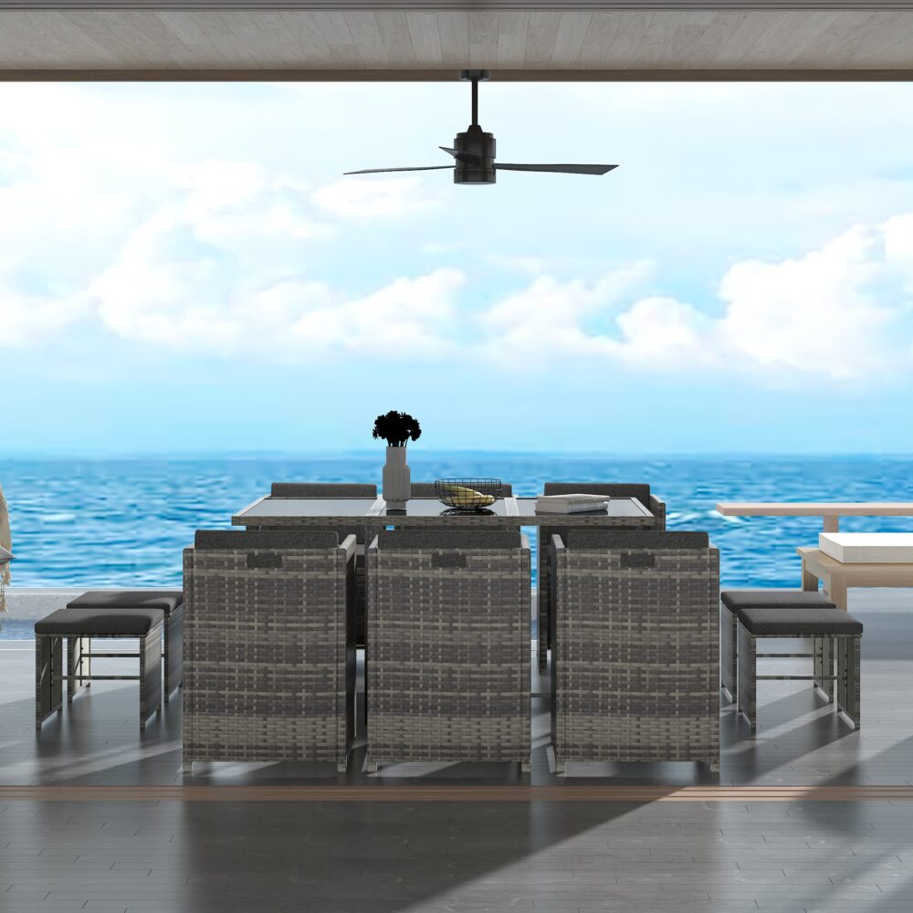 Bali 11 Piece Outdoor Dining Set-Grey - Cosy Abode